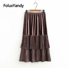 Плиссированные юбки длиной до лодыжки, женские юбки с высокой талией свободного размера плюс, цыганские бархатные юбки KKFY4278