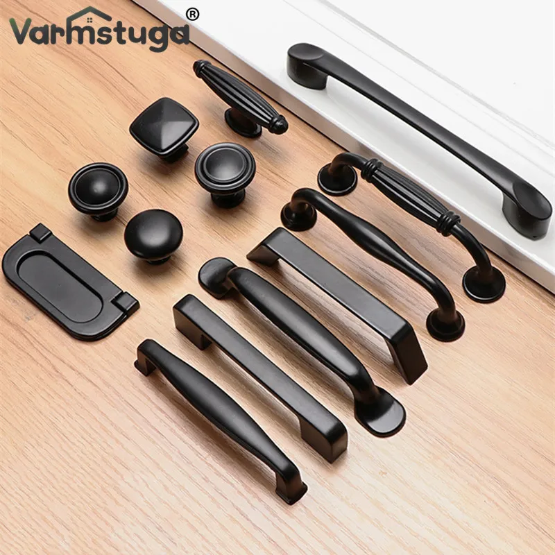 Modern Solid Single Hole Furniture Parts Hardware Accessories Drawer Door Handle American Black Kitchen Cabinet Wardrobe Handle