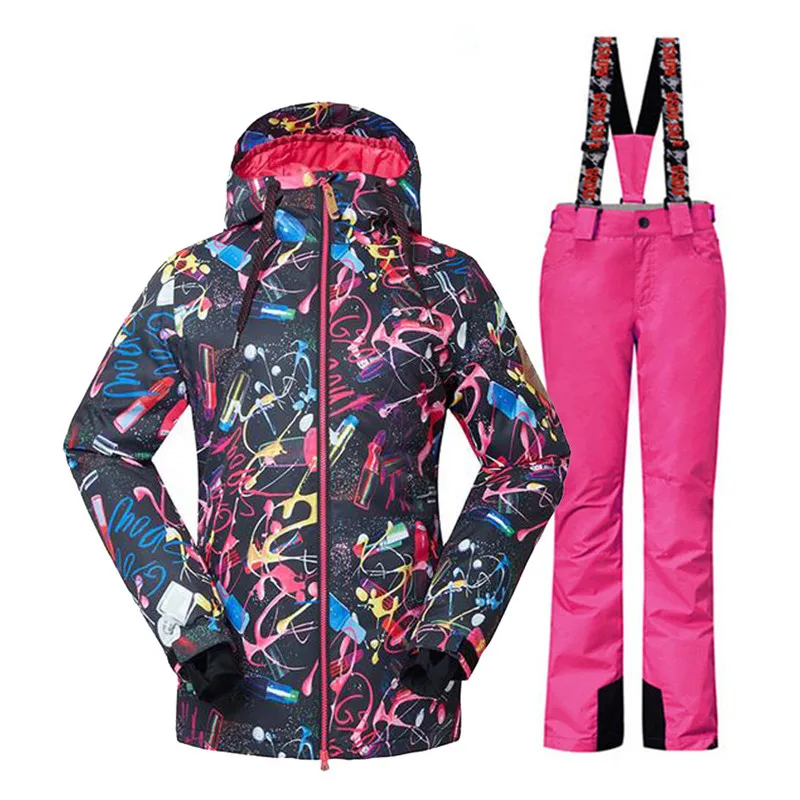 Fashion Black Women's Snow Suit sets 10K waterproof windproof outdoor sports wear snowboarding Costume Snow pants+ ski outfit - Цвет: picture jacket pant