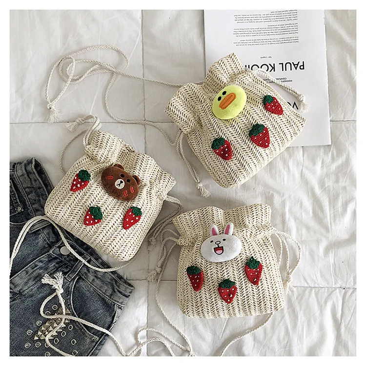 

Summer Strawberry Straw Bag WOMEN'S Bag 2020 New Style Fashion Fashion Shoulder Drawstring Versatile Bucket Bag