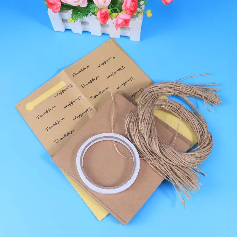 Partij DIY Handgemaakte Kraftpapier Bloem kegeels Houder met Touw Tag Especial voor U broiloft стикер Tafel Декор вечерние 50 шт