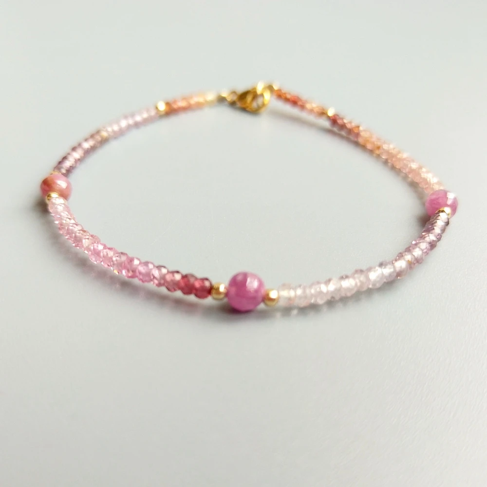 

Lii Ji Genuine Natural Multi Red Spinel Ruby Sparkling Bracelet 9K GF Delicate Bracelet For Women