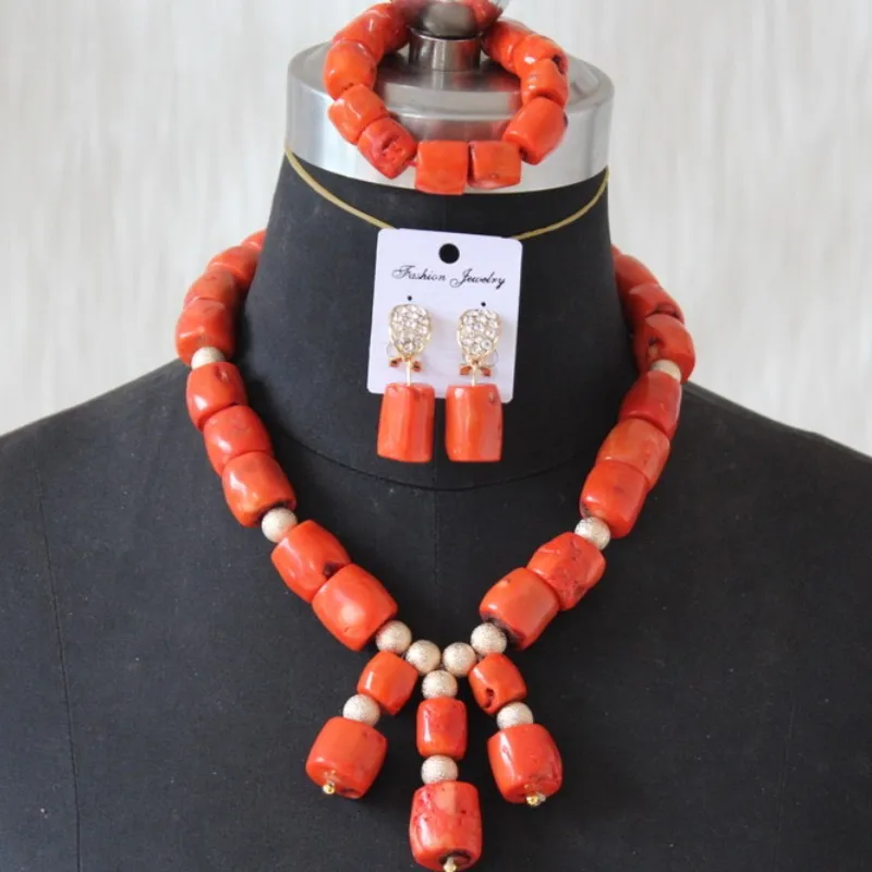 Orange 4UJewelry нигерийский Свадебный ювелирный набор 13-14 мм оригинальные коралловые африканские бусы 3 шт Дубай женские вечерние ювелирные изделия ожерелье набор - Окраска металла: Orange
