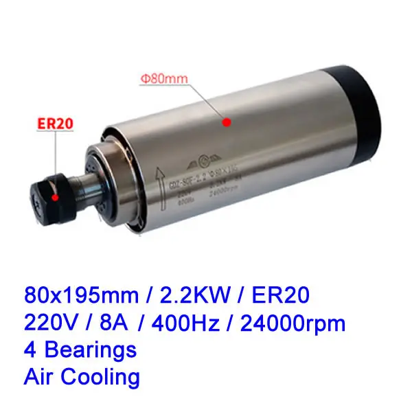 Air 80x195mm 2.2KW Шпиндельный двигатель с ЧПУ 800 Вт 110 кВт 220 кВт 380 кВт водяное воздушное охлаждение гравировальный станок ось Z вал в - Цвет: Air 80x195mm 2.2KW