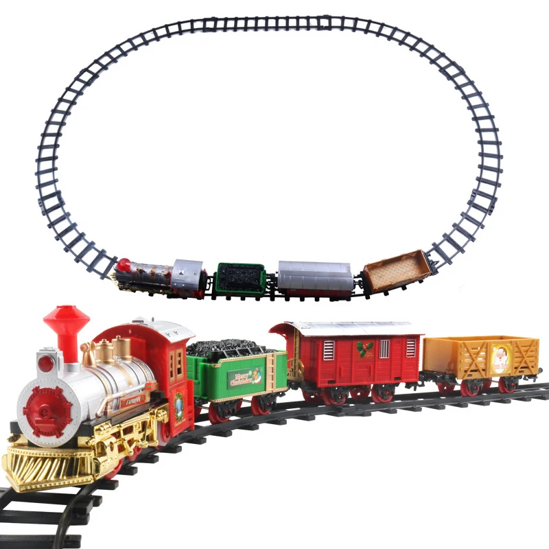 

Christmas Train Set Lights And Sounds Railway Tracks Toys Xmas Electrc Train Gift Railway Train Set W/ Locomotive Engine Train#