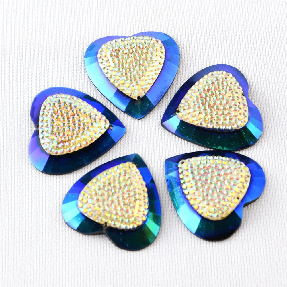 

BOLIAO 8Pcs 25*25mm Heart Shape AB Color Resin Rhinestone Flat Back Sew on Bags/Clothes Decoration Handmade Art Work R300