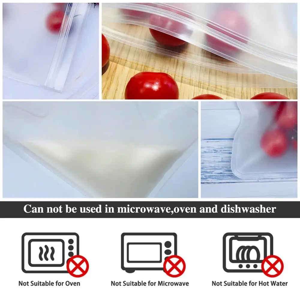 Силиконовая сумка для хранения еды, многоразовая сумка-морозильник Ziplock, герметичный кухонный органайзер для фруктов, одобрено FDA, BPA бесплатно