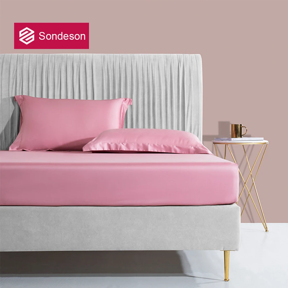 

Sondeson Women 100% Cotton Pink Fitted Sheet 5 Stars Standard Pillowcase Queen King Bed Sheets Flat Sheet With Elastic Band