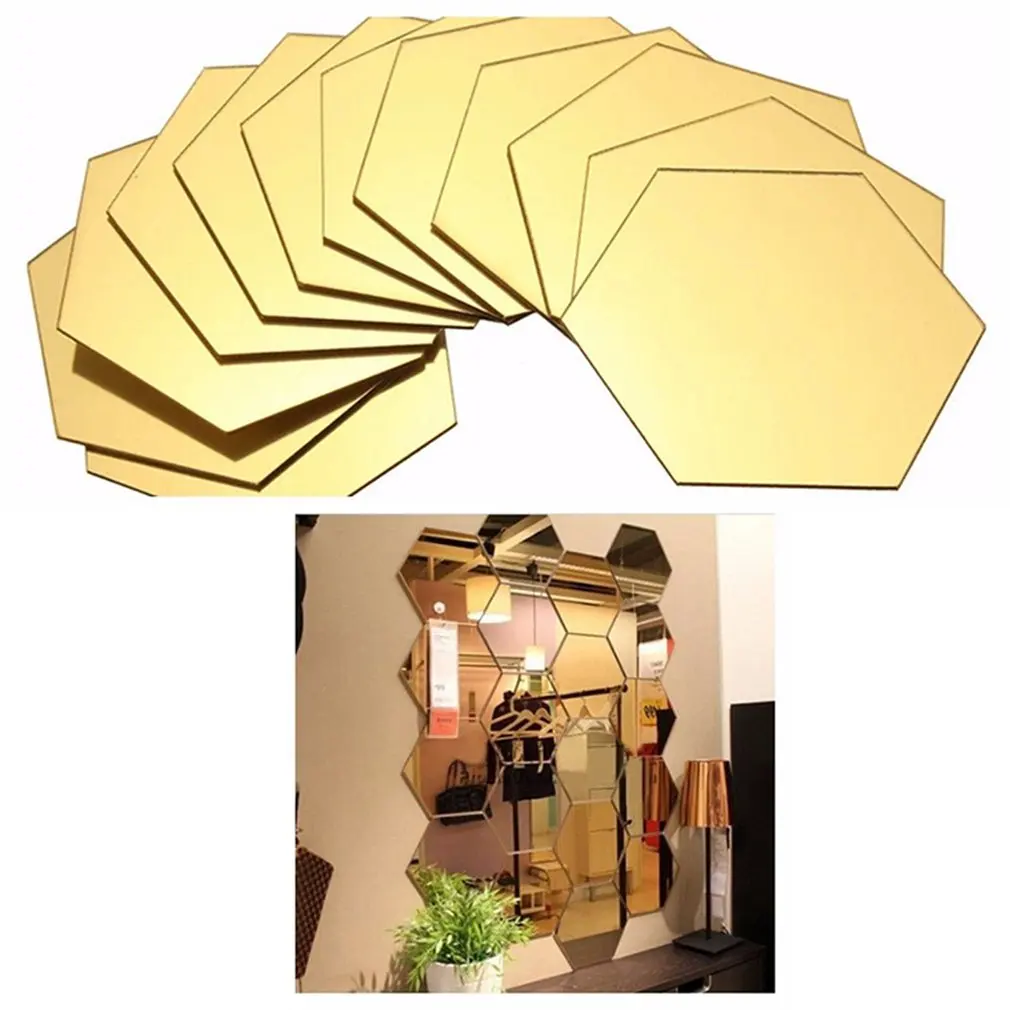 

12PCS Hexagon Removable Waterproof Self-adhesive Mirror Stickers Home Bathroom Kitchen Wall Stickers Kitchen Decoration