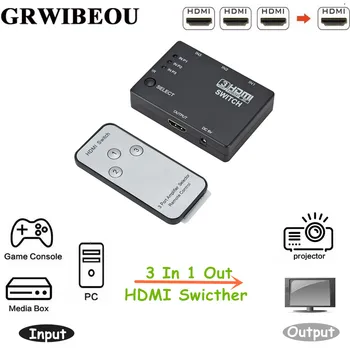 

Grwibeou 3 In 1 Out Switcher 3 Port Hub Box Auto Switch 3x1 HDMI Splitter 1080p HD 1.4 With Remote Control for HDTV XBOX360 PS3