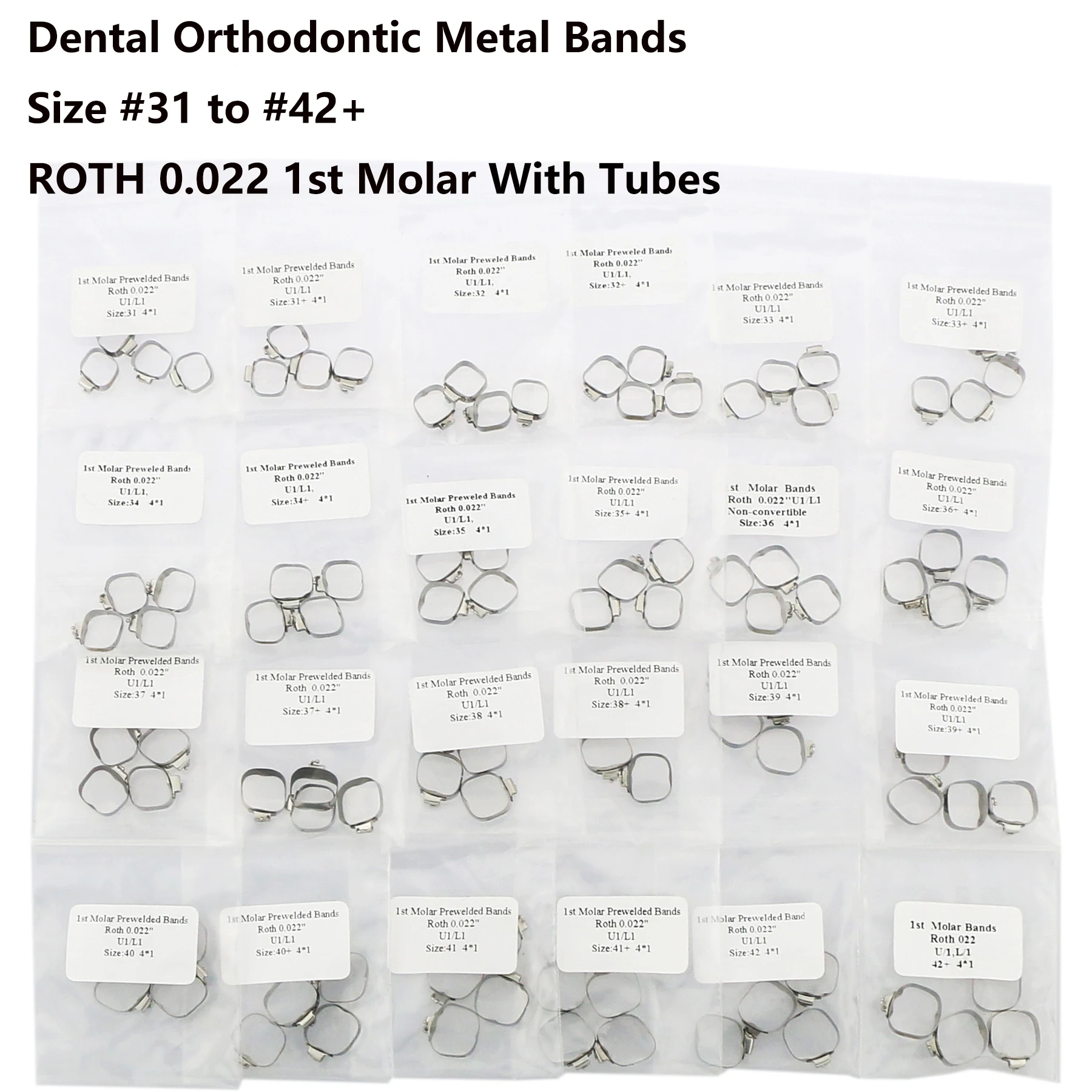 Dental Orthodontic Metal Bands Size 31 To 42+ Roth 0.022 1st Molar