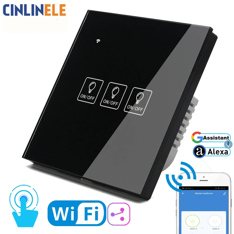 WIFI сенсорный светильник значок настенный выключатель черная стеклянная панель