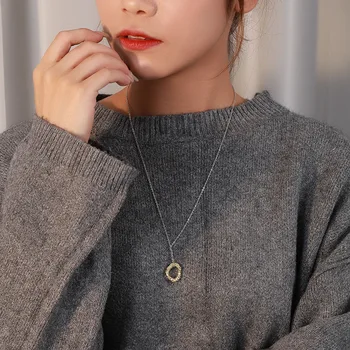 

100% Authentic 925 Sterling silver Gold Irregular open Geometric Long Sweater Necklace Pendant Fine jEWELRY tlx544