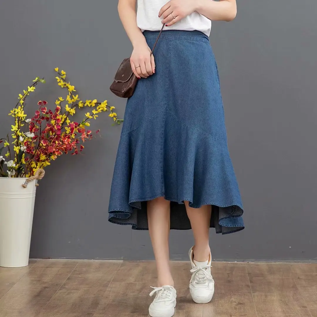 

2019 Summer New Style Korean-style Denim Skirt Western Style Slimming Flounced Skirt Long Skirt