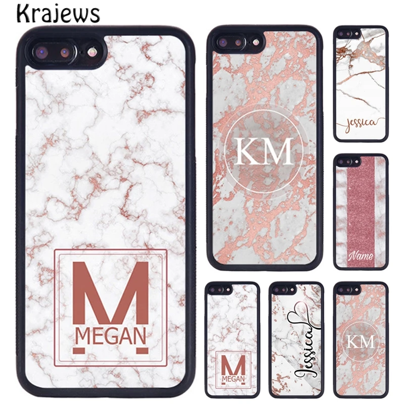 Оригинальный розовый золотой мраморный чехол с инициалами для iPhone X XR XS 11 Pro MAX 5 6S 7