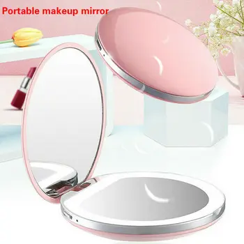 

USB Light LED Compact Portable Mini Lighted Makeup Hand Small Round Pocket travel Mirror Light