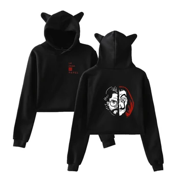 

La casa de papel Kawaii Hoodies Women's Fashion Pullover Short Shirt Money Heist Girl Street Cat Ears Harajuku Streetwear