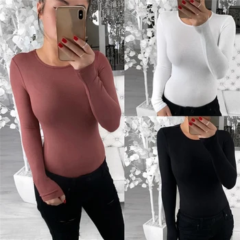 

Autumn O-Neck Knit Bodysuit Slim Long Sleeve Elegant Body Women Skinny White Black Jumpsuit Female Winter Office Ladies Clothes