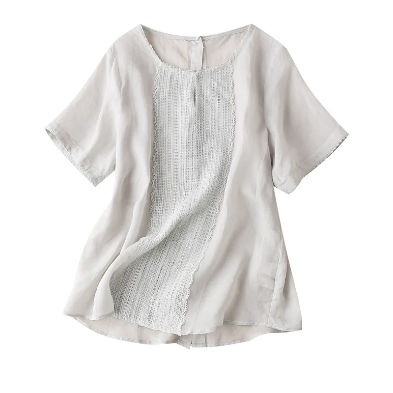 

Ramie white Office Lady Spliced Plain Women Shirt Clothes for Women Over 40 Summer Tops for Women 2020 top ete femme