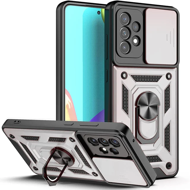 Slide Camera Lens Case for Samsung Galaxy S21 Ultra S22 Plus Note 20 Ultra S20 FE A52 A72 A12 Military Grade Bumpers Armor Cover Silver