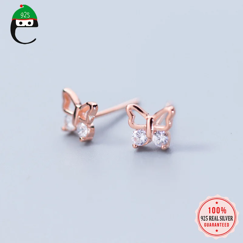 ElfoPlataSi, 925 пробы, Настоящее серебро, 6 мм X 7 мм, бабочка, серьги-гвоздики из кубического циркония для женщин и девушек, ювелирные изделия из серебра XY1244