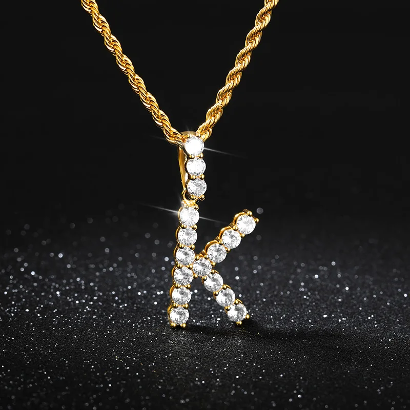 

CZ Zircon Initial Letter Necklaces For Women Men Iced Out Crystal Alphabet Pendant Necklace Hip Hop Gold Chain Punk Jewelry