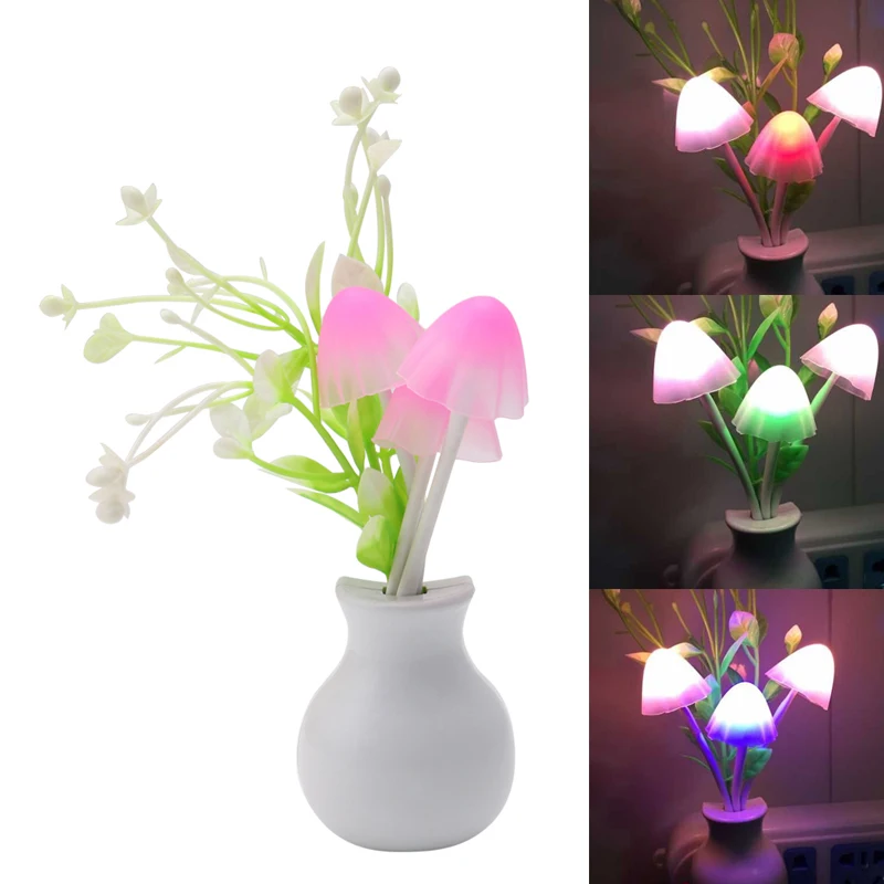 

Sensor Night Light Mushroom LED Lamp US Plug Romantic Colorful Wall Home Decor DXAF