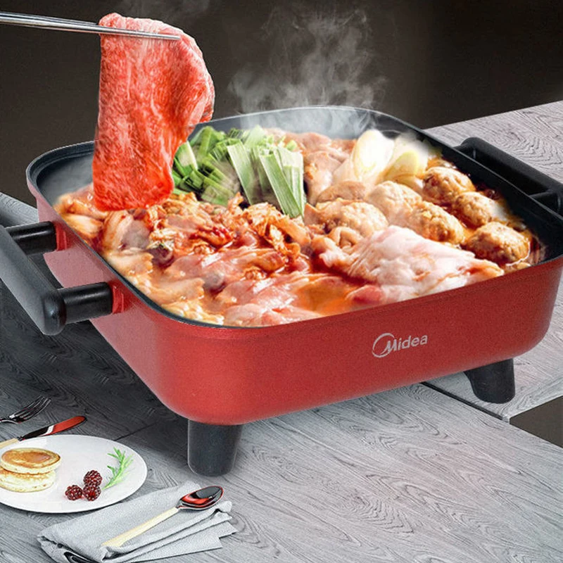 

1550W Electric Hot Pot Midea frying pan Soup pots Shabu Cookware Smokeless Pots Non Stick Induction Cooker 6L Multifunction woK