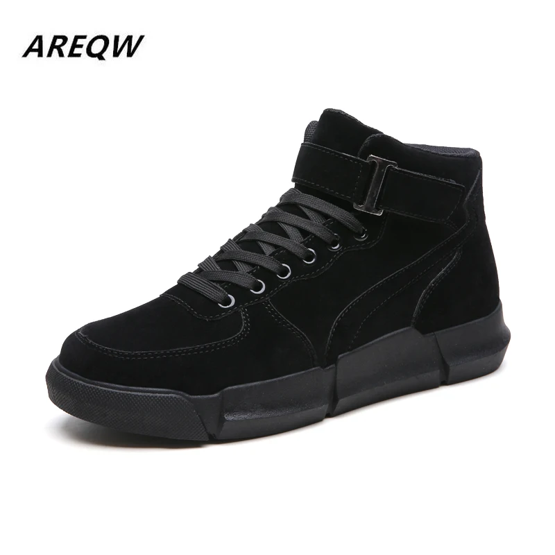 

2019 Spring and Autumn New High-top Solid Color Tie Trend Shoes Comfortable Non-slip Casual Flat Men's Shoes