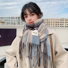 2021 Autumn and Winter New Women's Scarf Fashion Plaid Wild Warm and Windproof Outdoor Riding Shawl Dual-use Thick Scarf