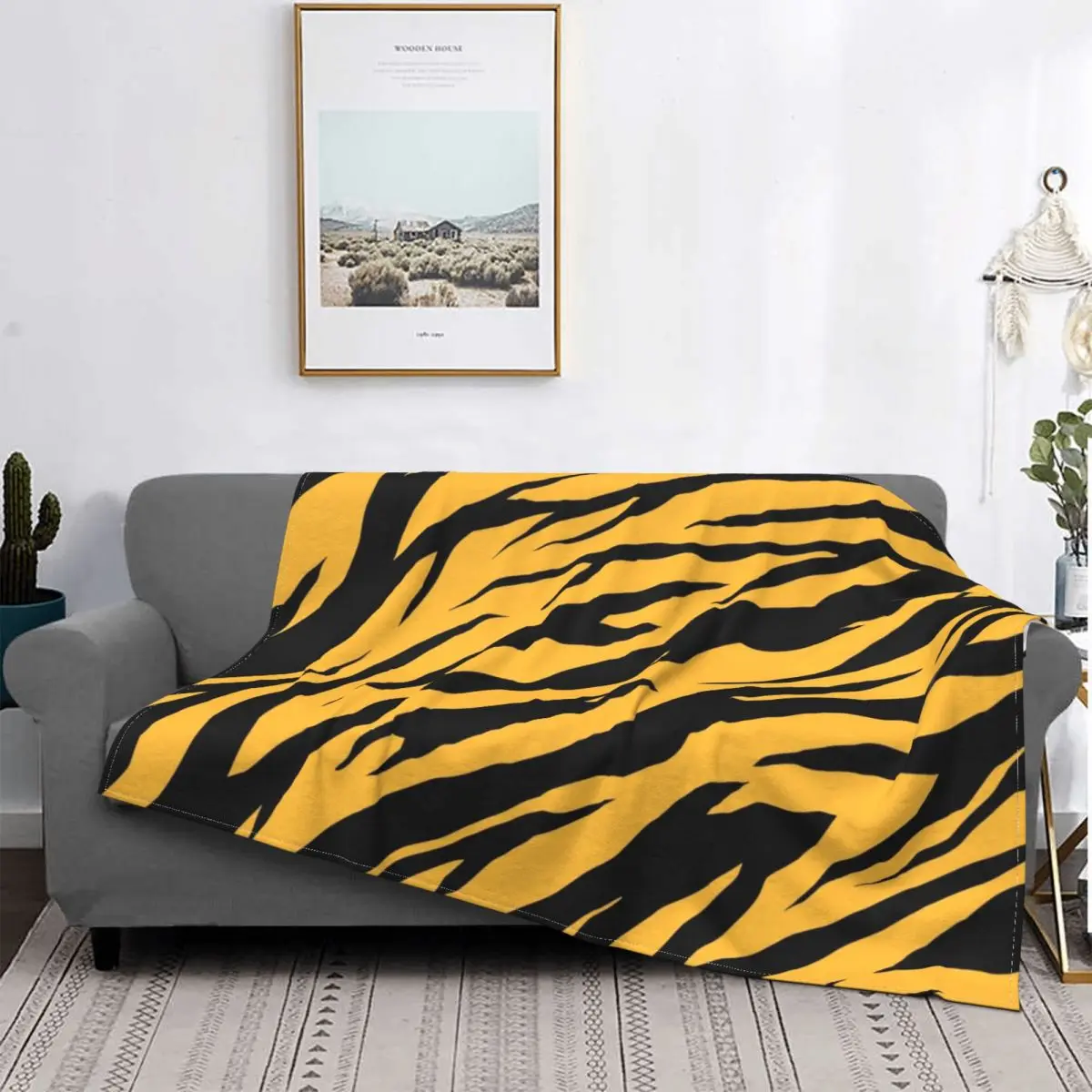 Желтое одеяло с принтом зебры тигра узор в полоску плюшевое толстое мягкое
