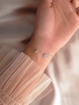 

DAIWUJAN Simple 925 Sterling Silver Geometric Round Pendant Charm Bracelet Crystal Ball Chain Bracelets For Women Jewelry Gift