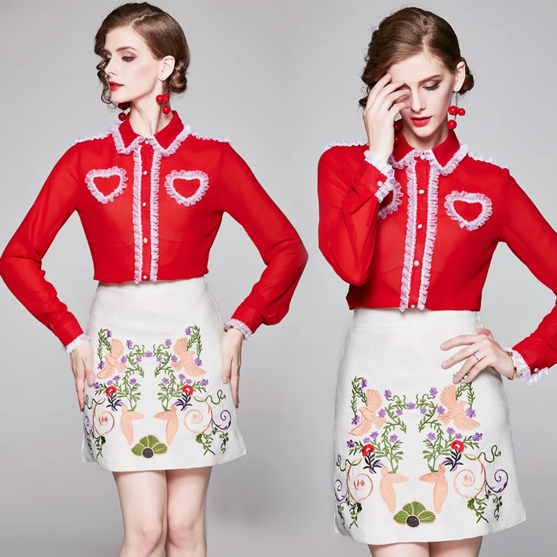 

Ozhouzhan High-End Italian Palace Style Shirt + Elegant Short Skirt Two-Piece Set