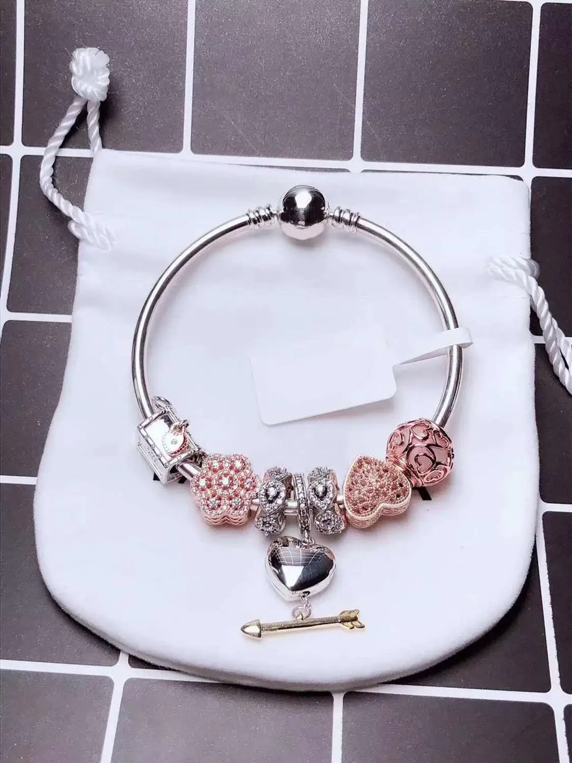 

Kaliyah Shop High Quality 1:1 100% 925 Pure Silver Diamond Heart Arrow Bracelet Gift First Choice Free Of Charge