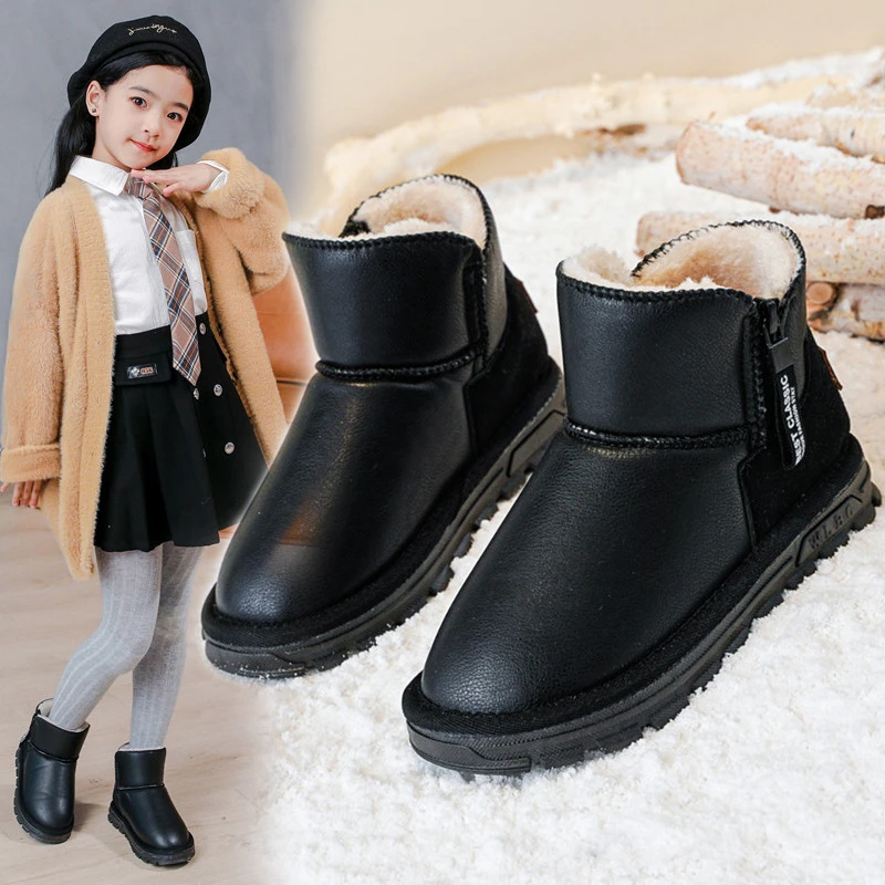 vos bezig micro Winter Snowboots Meisjes En Jongens Korte Laarzen Dikke Bodem Pluche Warm  Solid Roze Enkellaars Waterdichte Mode Kinderen Laarzen|Sportschoenen| -  AliExpress