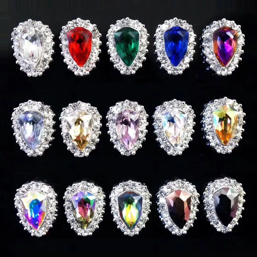 

10Pcs/Lot Alloy Shield Nail Art Decorations AB Colorful DIY Glass Gems Metal Nails Tips Nail Charms Diamond Jewelry Rhinestones