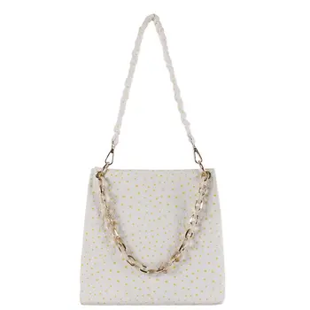 

Metal Chain Small Pure cotton Drawstring Bucket Bag Crossbody Bags For Women 2020 Folds Design Shoulder Handbags Cross Body Bag