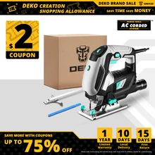 Deko jig viu serra elétrica de velocidade variável com 1 peça lâminas, 2 escovas de carbono, 1 régua de metal, 1 chave allen jigsaw ferramenta elétrica