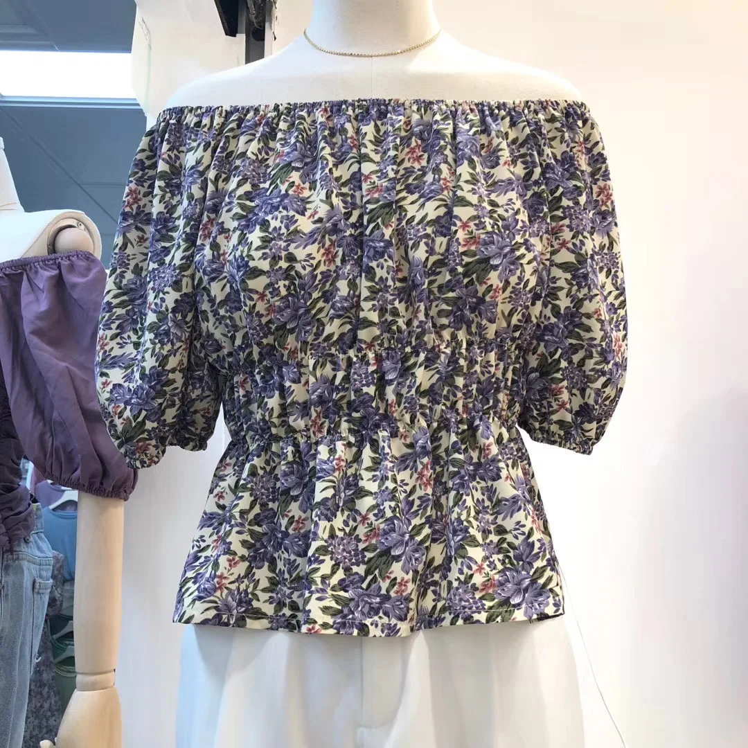 

ZOSOL off-Shoulder Floral Shirt Women's 2020 Summer New Style Korean-style Double Purpose Waist Hugging Versatile Tops Fashion