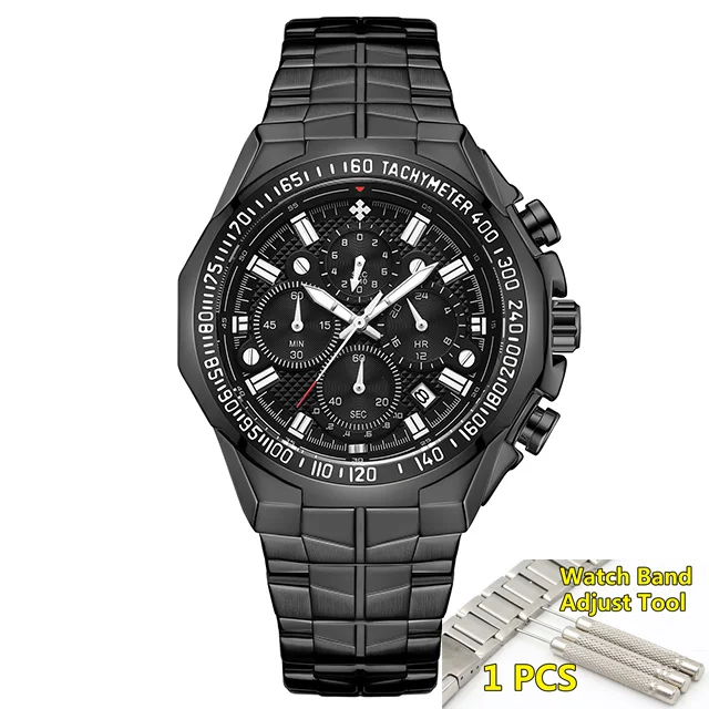 Мужские часы Relogio Masculino, люксовый бренд Wwoor, золотые мужские наручные часы с хронографом, большие золотые часы для мужчин, Relojes Hombre - Цвет: full-blk-add-tool