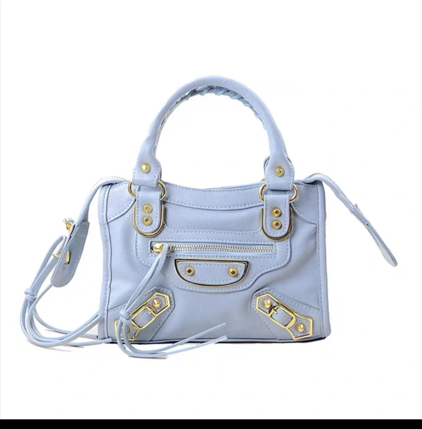 blue gold rivet Высокие дизайнерские из искусственной кожи европейская роскошная мотоциклетная сумка для женщин стильная шикарная Сумочка с кисточками красивая женская сумка через плечо - Цвет: blue gold rivet