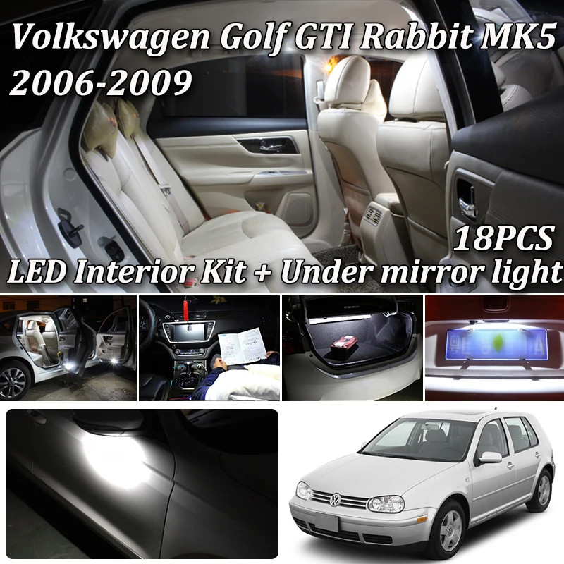 

18pcs LED interior reading lights bulb + Under mirror lamp kit for GTI MKV Rabbit for Golf 5 MK5 Golf5 (2006-2009)