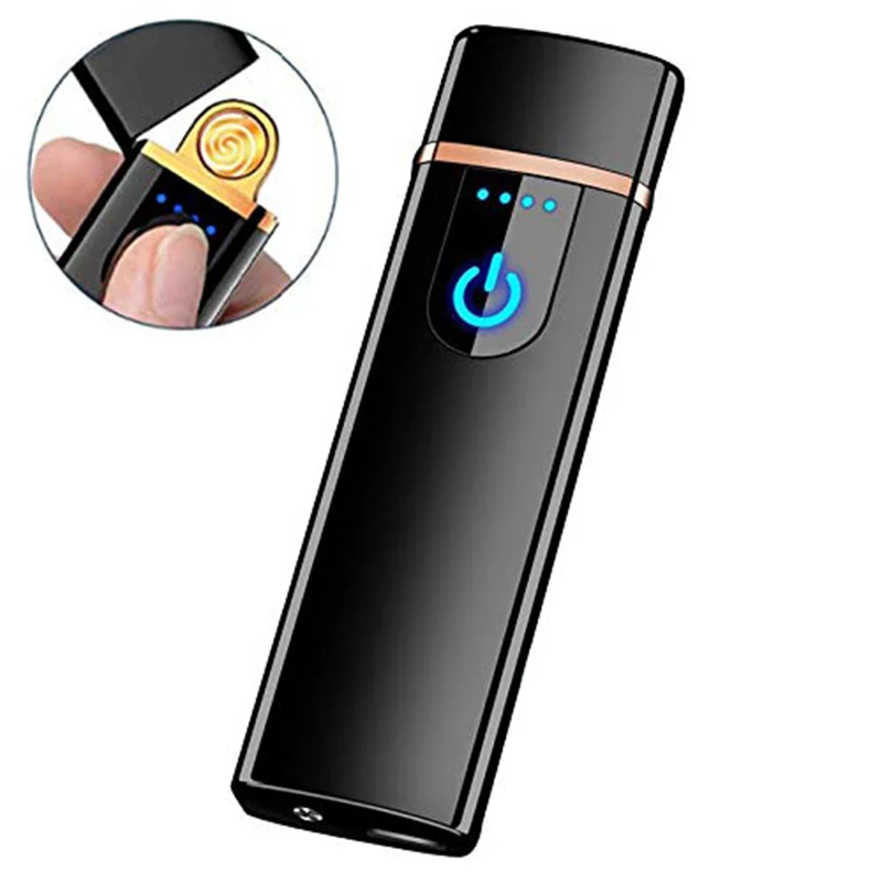 НОВАЯ тонкая зарядка через usb Зажигалка с сенсорным экраном зажигалки для электронных сигарет маленькая перезаряжаемая электрическая зажигалка ветрозащитный подарок для мужчин
