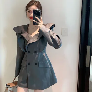 

2020 Newest Korean Style Long Sleeve Double Breasted Office OL Elegant Ruffles Chic Autumn Coat Female women Clothing