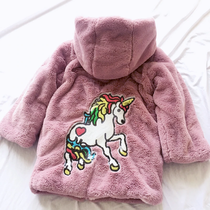 Chaquetas de unicornio para niñas, chaqueta cálida de piel para niños, abrigo de lana gruesa, Parka para niñas, invierno, 2019|Chaquetas y abrigos| - AliExpress