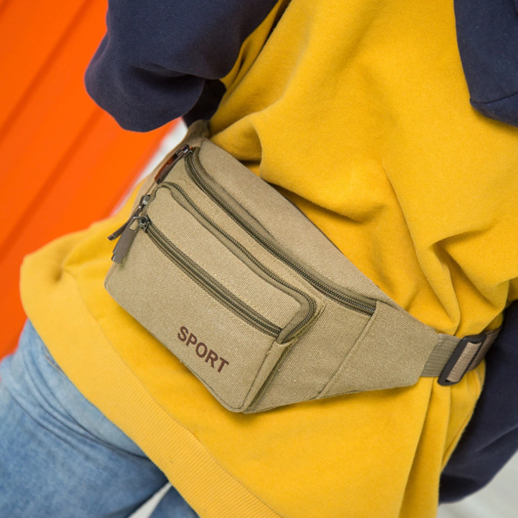 Canvas Waist Bag Unisex Neutral Outdoor Zipper Chest Bag Street Sport Fanny Pack Girl Boy Waist Belt Bags Fashion Phone 819