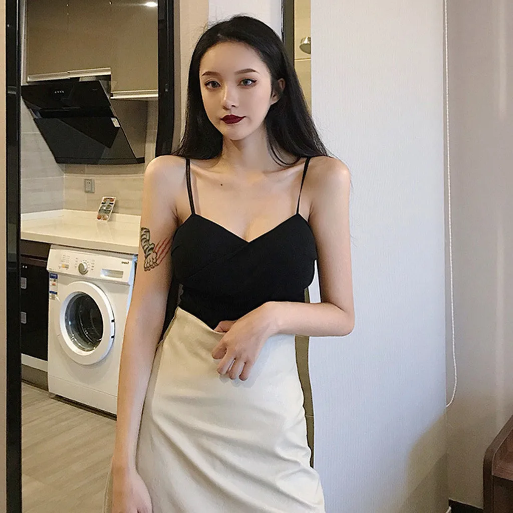 Solid Color Women Sleeveless Cool Camisole Fashion Girl Sexy With Chest Pad Skinny Cotton Office Casual Bottoming Tops | Женская одежда