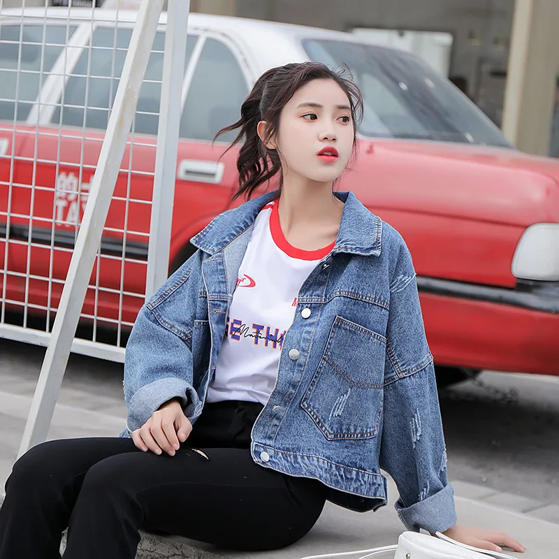 

Industrial Jeans Coat Women's Short Autumn 2018 New Style Korean-style Loose-Fit BF Students Versatile Embroidered Jacket