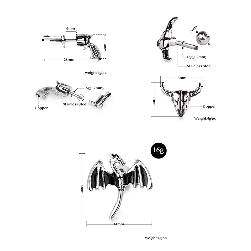 1PC Crystal CZ Helix Earrings Studs Ear Piercing 316l Surgical Steel Cartilage Earring 16G Tragus Conch Piercings for Women Punk