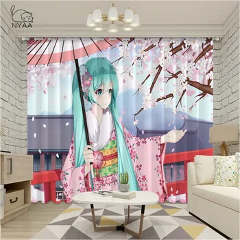 

Pink Hatsune Miku Cosplay Curtains For Bedroom Articles Kitchen Living Room Curtains Home Cooking Bedroom Curtains Micro-Shading